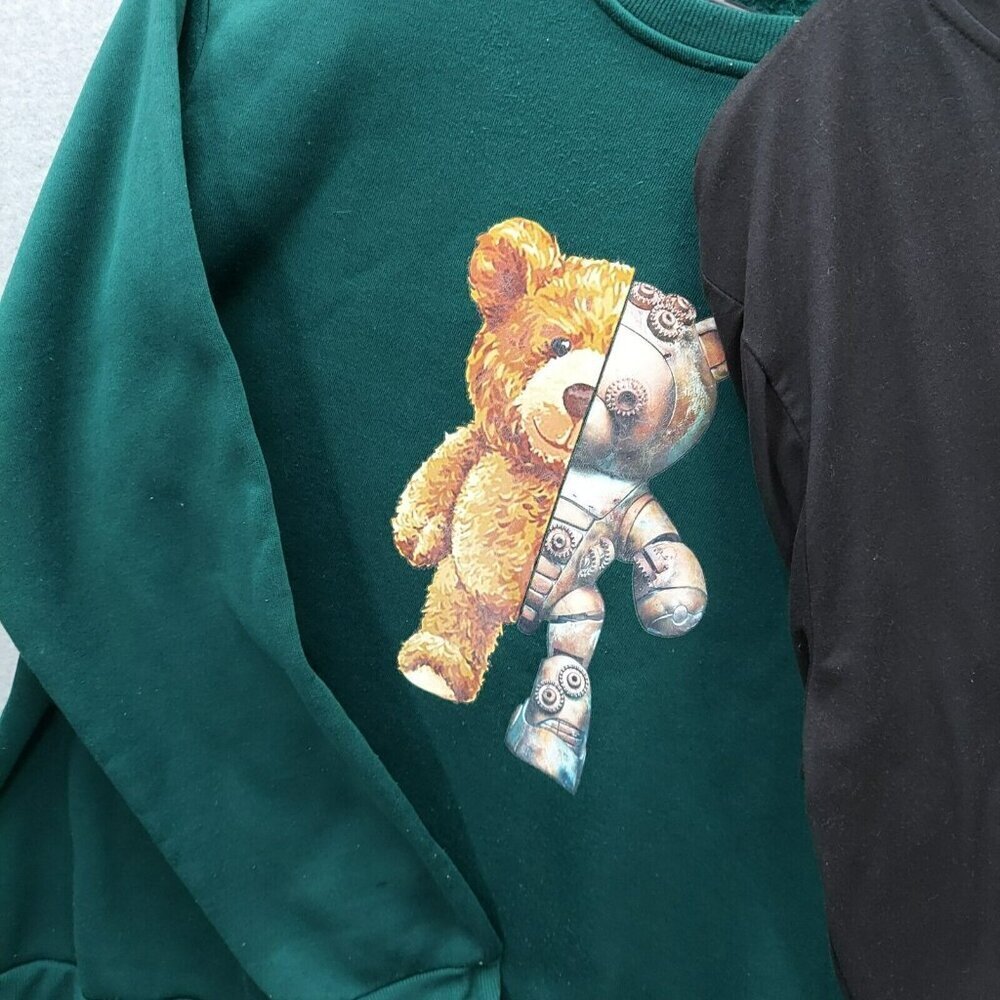 SHEIN Two Shirt Lot Bears Designs Green Black Size Large Steampunk Grunge - Picture 3 of 5